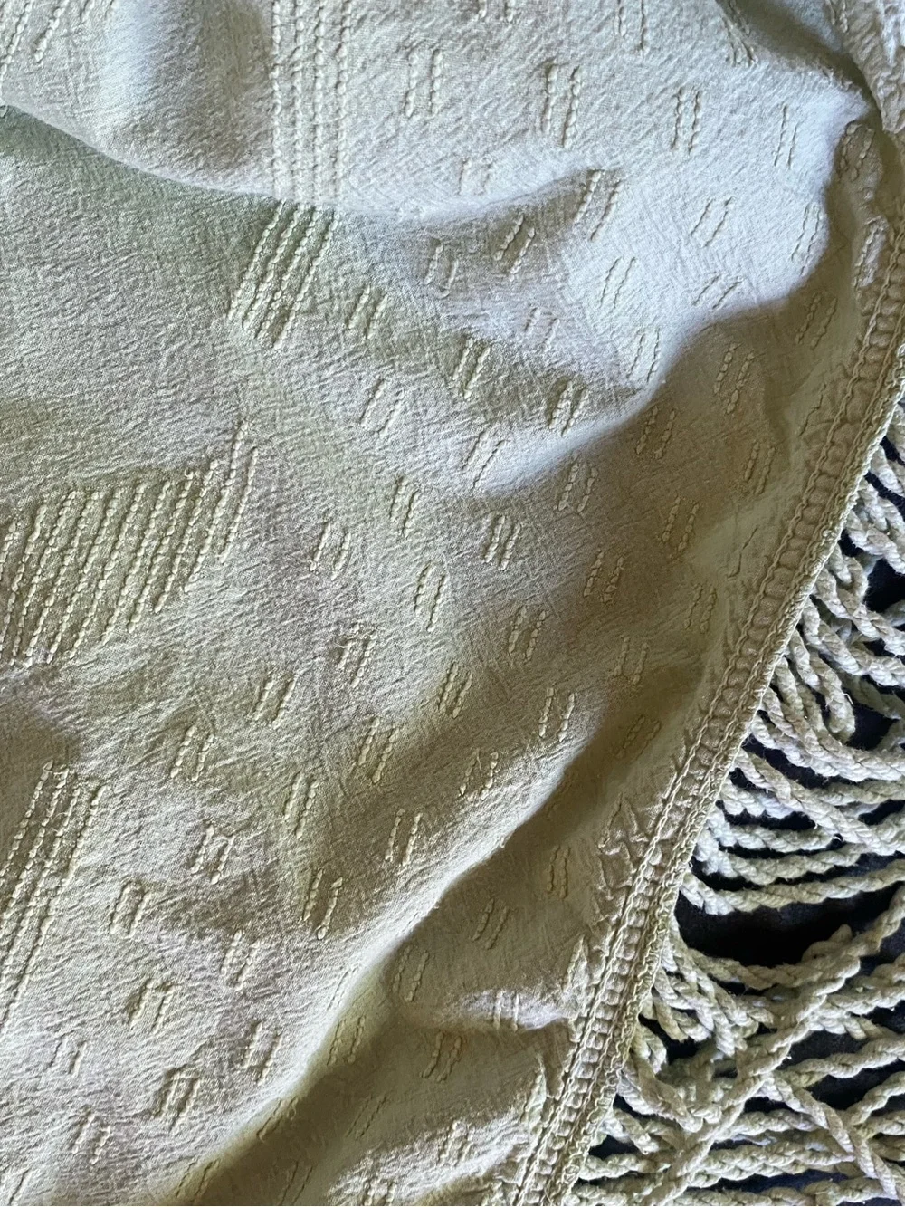 Vintage Chenille Textured Floral Cotton Bedspread in Light Green Boho